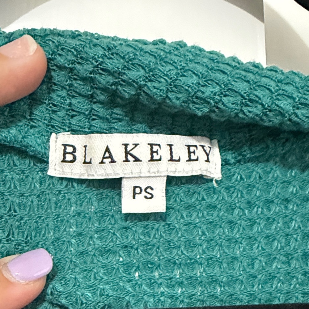 Open Front Waffle Knit Cardigan Sweater in Teal - Picture 2 of 5
